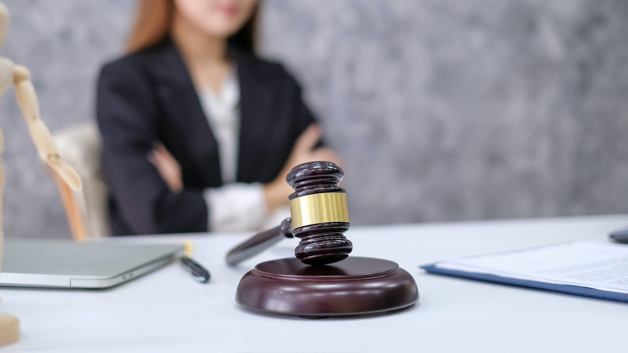 Close-up of the judge hammer at the office.